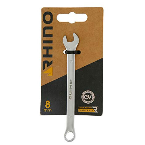 RHINO - CLé MIXTE 8 MM, CLé DE SERRAGE, CLé à ANNEAU ET CLé à FOURCHE COMBINéS - DIAMèTRE 8 MM - HAUTE QUALITé - FABRIQUé EN ACI