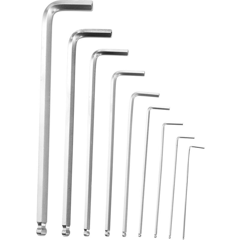 Rhino - clés allen - lot de 9 clés mâle longues hexagonale à tête sphérique, jeu de 9 clés allen sur support - diamètre 1.5 à 10