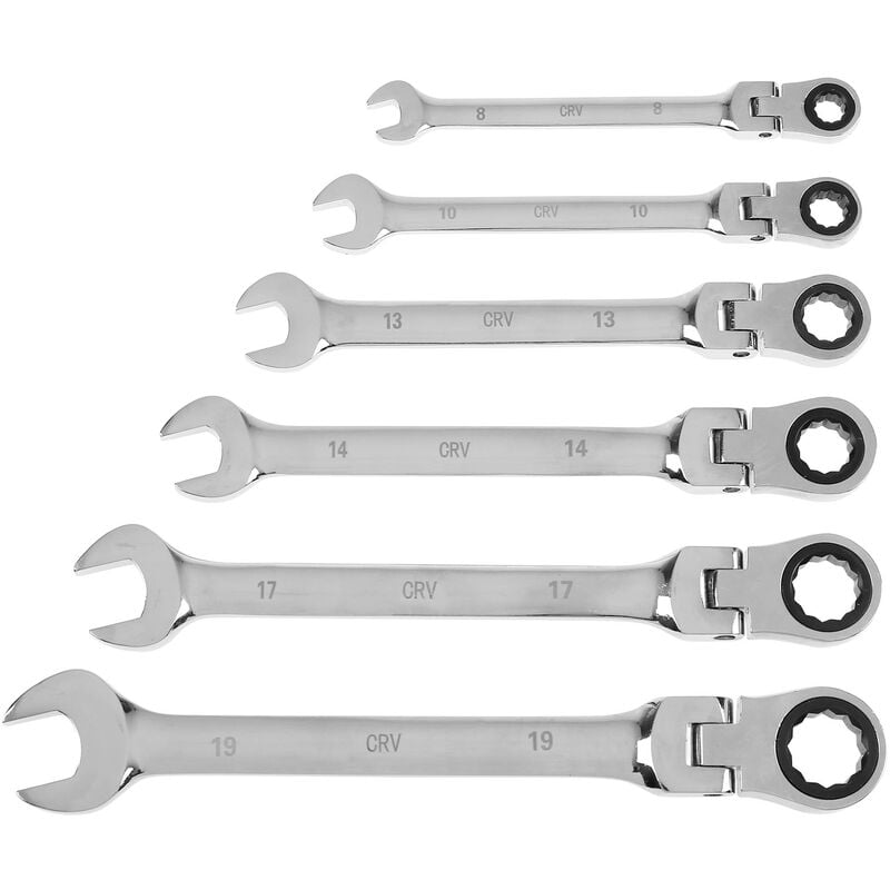 Clés mixtes, lot de 6 clés mixte à cliquet articulée/jeu de 6 clés de serrrage à cliquet - fabriqué en acier (chrome van - Rhino