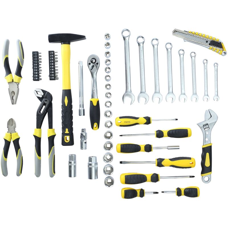 Ensemble d'outils - mallette à outils 62 pièces - coffret d'outils : clés, pinces, tournevis, cutter, clé à cliquet, dou - Rhino
