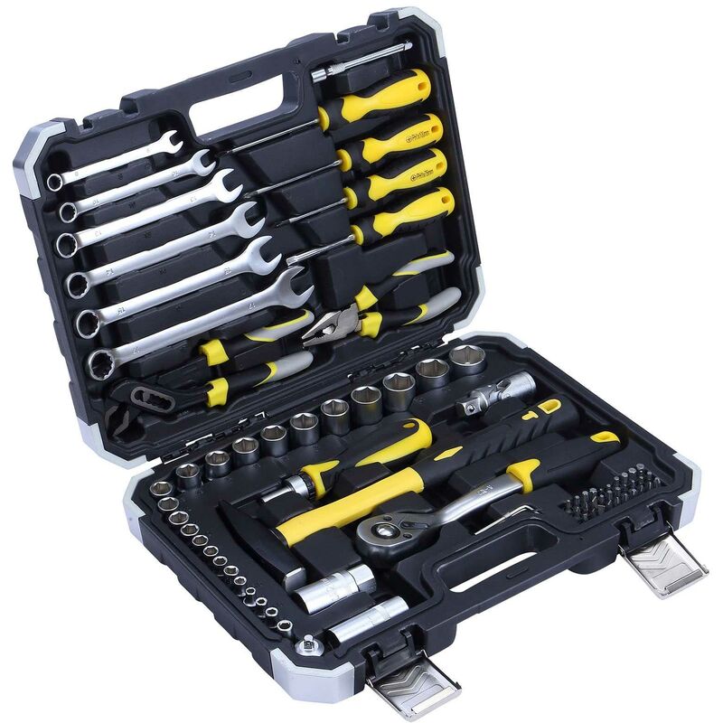 Ensemble d'outils - mallette à outils 75 pièces - coffret d'outils clés, pinces, tournevis, cutter, clé à cliquet, douil - Rhino