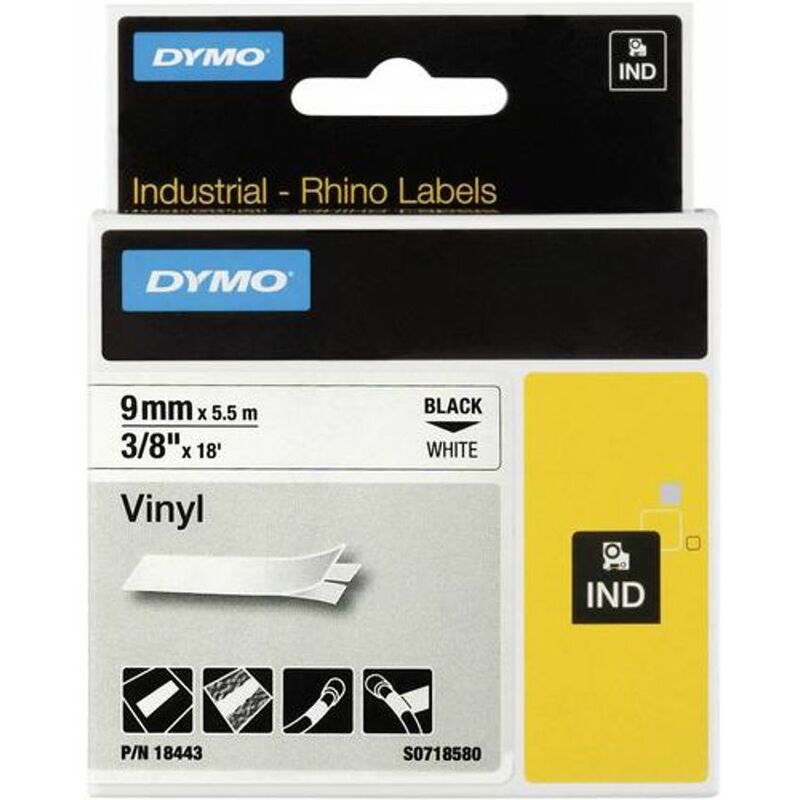 Dymo Rhino Industrial Vinyl Tape 9mmx5.5m Black on White 18443