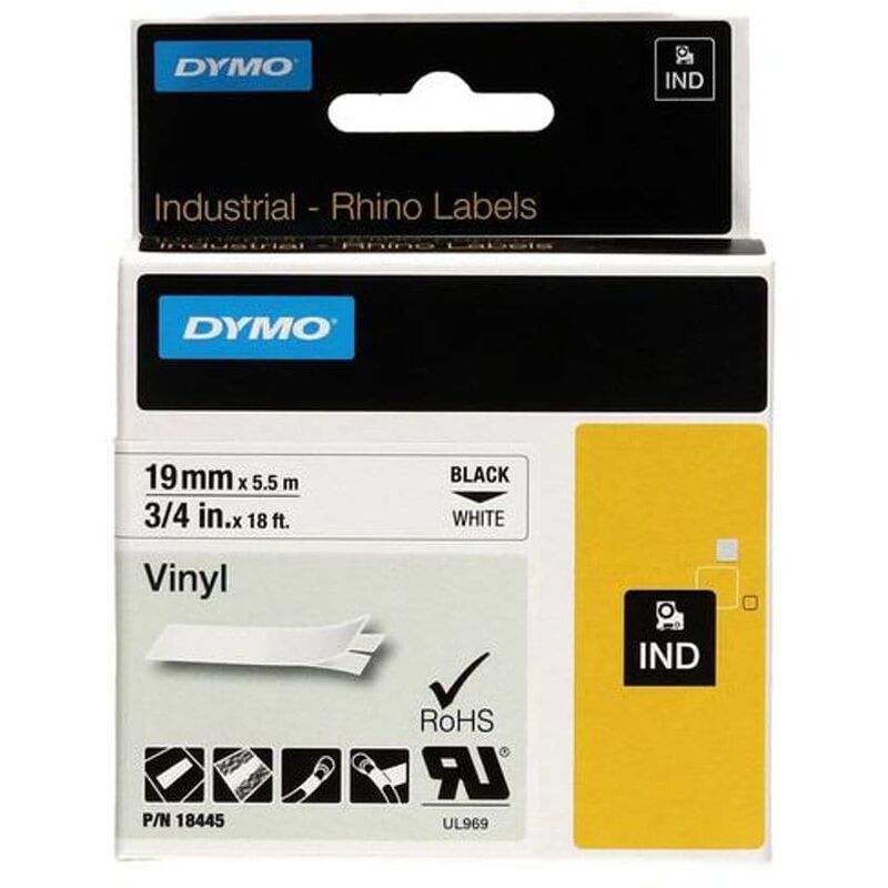 Dymo - Rhino Industrial Vinyl Tape 19mmx5.5m Black on White 18445