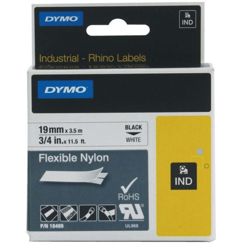Dymo 18489 Rhino Nylon Tape 19mm x 3.5m Black on White S0718120