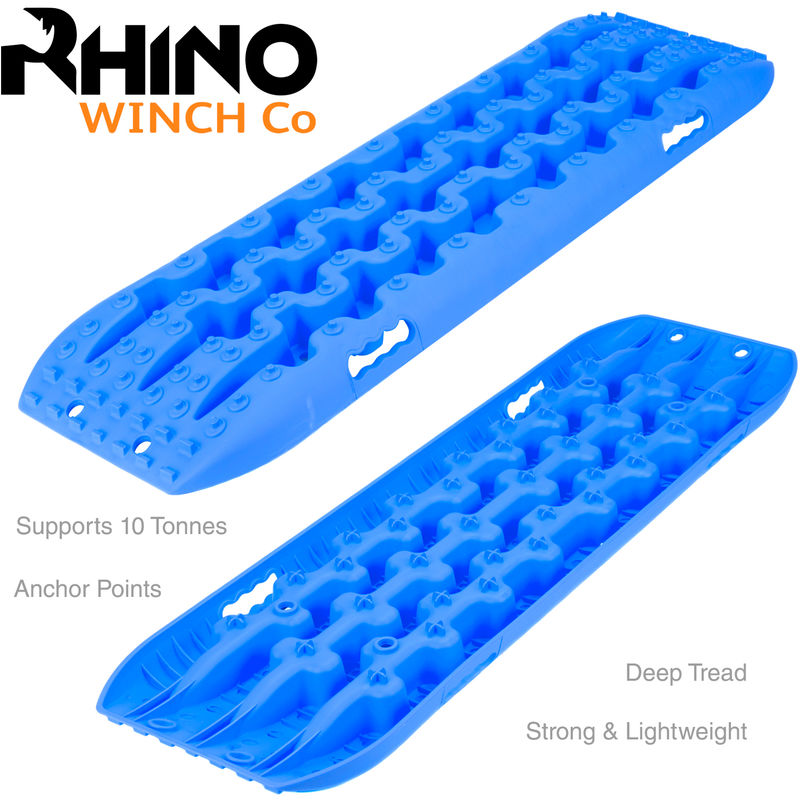 Rhino Winch - Recovery Tracks rhino Blue 4x4 Support 10 Tonnes for Off Road Traction Boards Sand / Mud / Snow x2- 1 Year Warranty