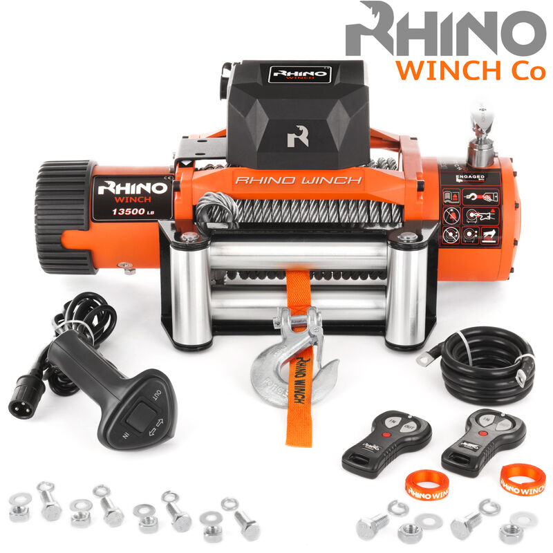 Treuil électrique rhino 13500 lb / 6125 kg 12v - Câble en Acier Orange Robuste avec Télécommande Sans Fil - garantie 2 ans