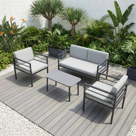 RHODES GARDEN SOFA SET 4 SEATER OUTDOOR GARDEN FURNITURE SET with GLASS TABLE (Grey)