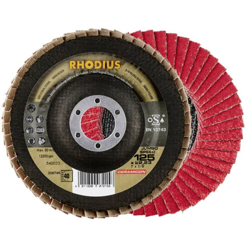 208748 jumbo speed Disco con falde Diametro 125 mm ø foro 22.23 mm Acciaio inox 1 pz. - Rhodius