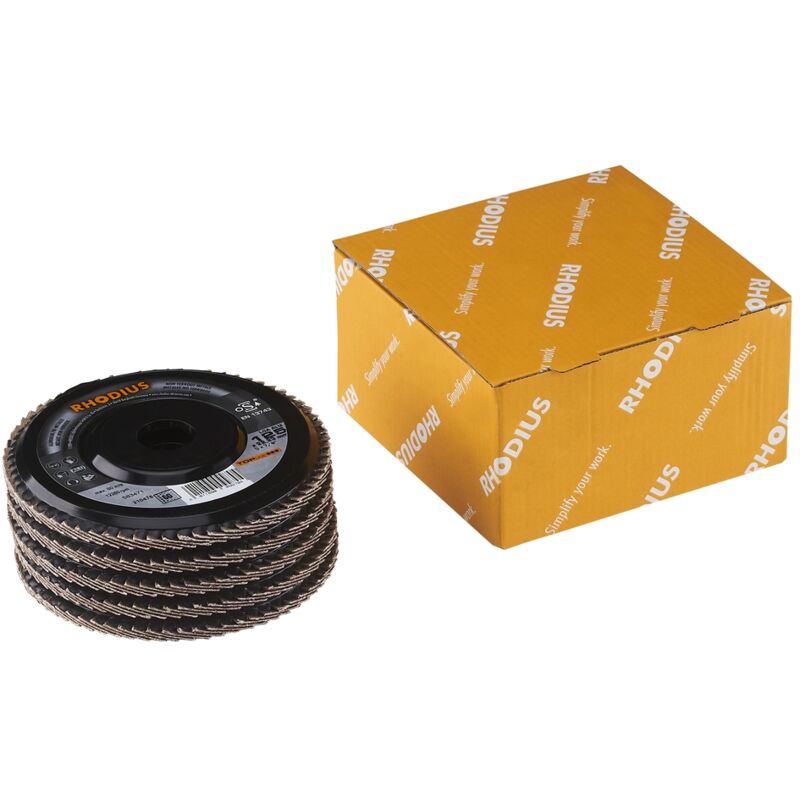 Pack de 5 - Disque à lamelles - topline - lga alu pack - 125 x 22,23mm - Grain 60 - Rhodius