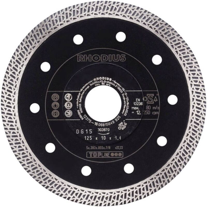 303870 DG15 Disque à tronçonner diamanté Diamètre 125 mm ø de perçage 22.23 mm Carrelage, Céramique 1 pc(s) - Rhodius