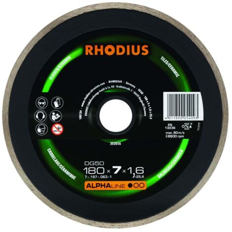 Rhodius Diamanttrennscheibe DG50 Fliesen Ø 180 mm Bohrung 25,4 mm für Winkelschleifer