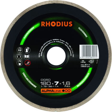 Rhodius Diamanttrennscheibe DG50 Fliesen Ø 180 mm Bohrung 30 mm für Winkelschleifer