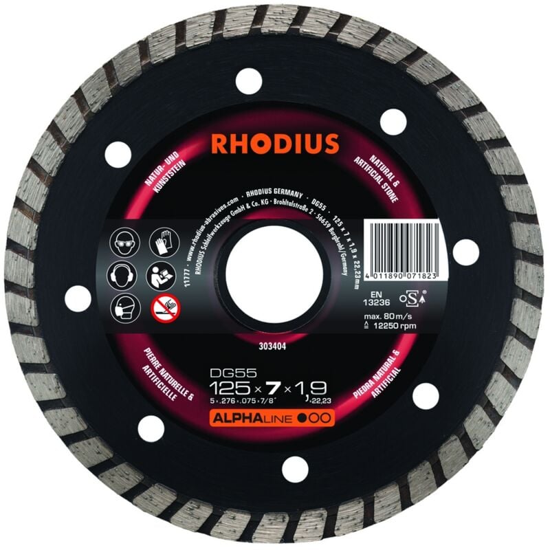 Disque de tronconnage diamant - alphaline - DG55 - 125 x 7,0 x 1,9 x 22,23mm - Rhodius