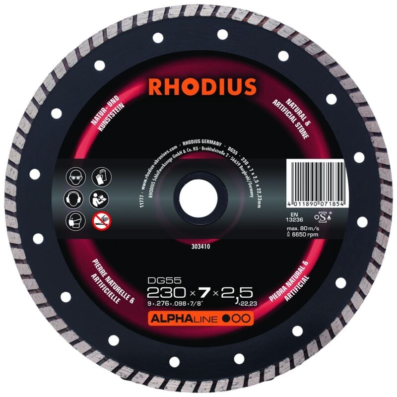 Disque de tronconnage diamant - alphaline - DG55 - 230 x 7,0 x 2,5 x 22,23mm - Rhodius