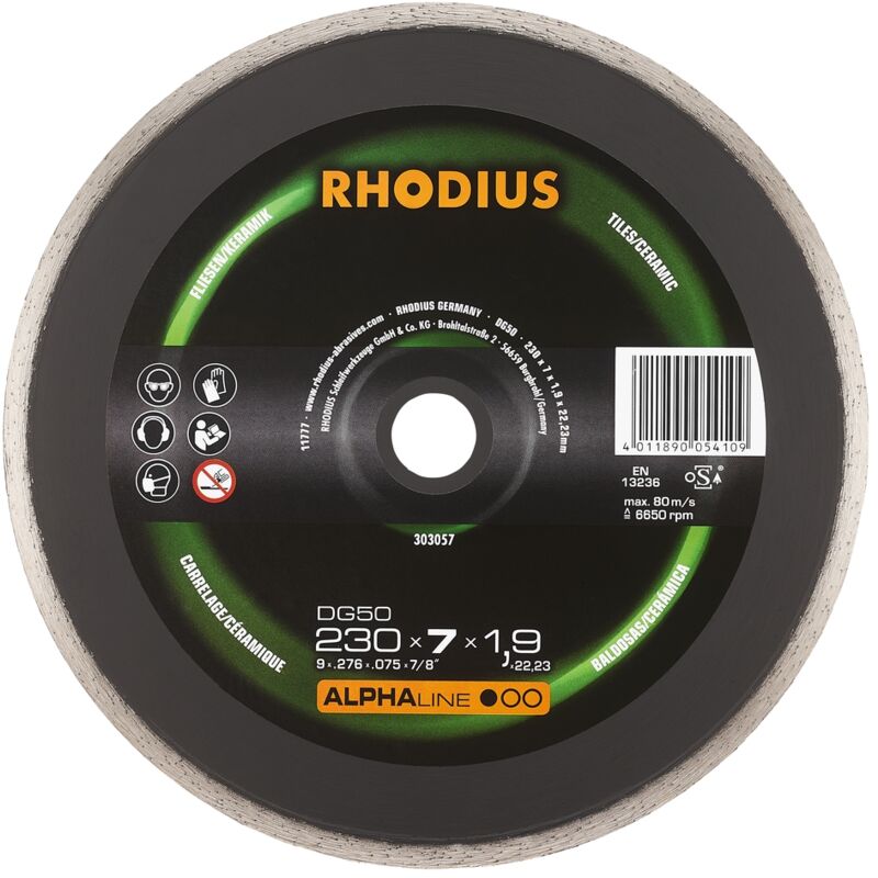Disque de tronconnage diamant - alphaline - DG50 - 230 x 5,0 x 1,6 x 22,23mm - Rhodius