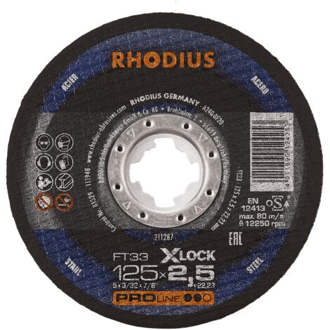 RHODIUS FT33 X-LOCK, 25 Stück, 125 x 2,5 mm, X-LOCK Freihandtrennscheibe
