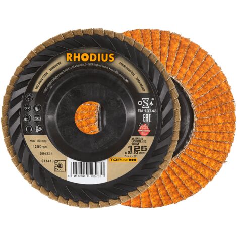 RHODIUS JUMBO LONGLIFE TRIM, 10 Stück, 115 mm, Korn 40, Fächerschleifscheibe