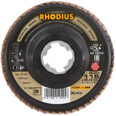 RHODIUS JUMBO SPEED P X-LOCK, 10 Stück, 115 mm, Korn 60, X-LOCK Fächerschleifscheibe