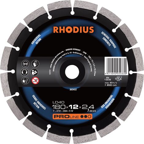 RHODIUS LD40, 1 Stück, 180 x 12,0 x 2,4 mm, Diamanttrennscheibe