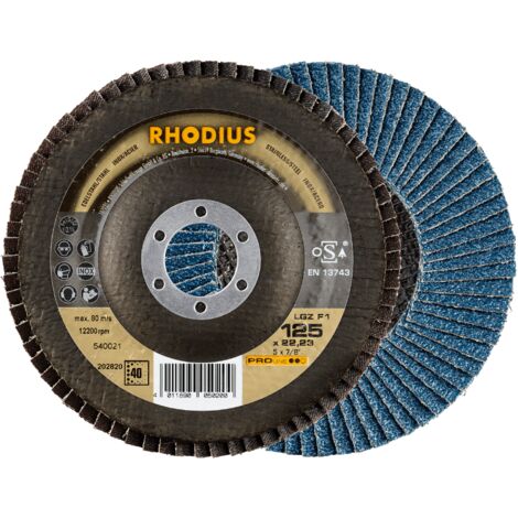 RHODIUS LGZ F1, 10 Stück, 115 mm, Korn 120, Fächerschleifscheibe