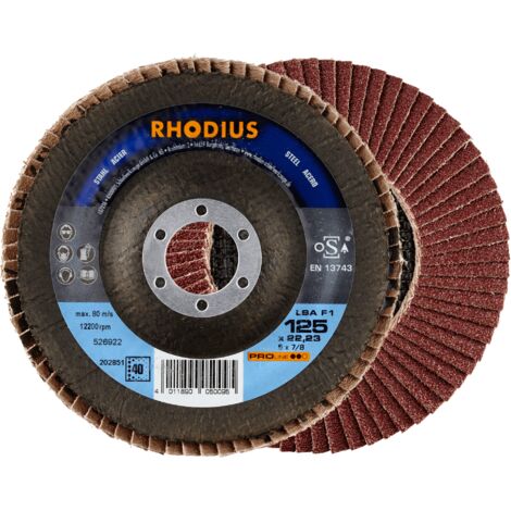 RHODIUS LSA F1, 10 Stück, 115 mm, Korn 120, Fächerschleifscheibe