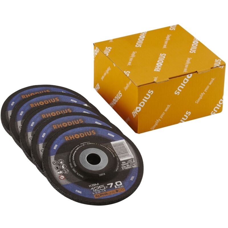 Paquete de 5 discos de láminas Alphaline, paquete LSZF3, 125 x 22,23 mm, grano 40 Rhodius