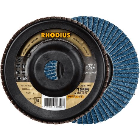 RHODIUS LSZ P1, 10 Stück, 115 mm, Korn 120, Fächerschleifscheibe
