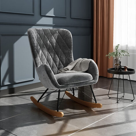 main image of "Rhombus Linen Rocking Chair Armchair With Pocket"