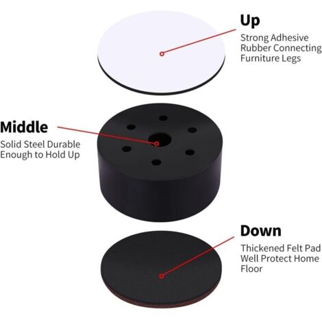 rialzi per letto, gambe per divano, rialzi in acciaio 40x52mm, rialzi robusti per letto e tavolo, rialzi per letto da 1,5", altezza 3,8 cm