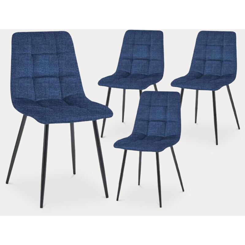 Riana - Lot de 4 chaises en tissu bleu