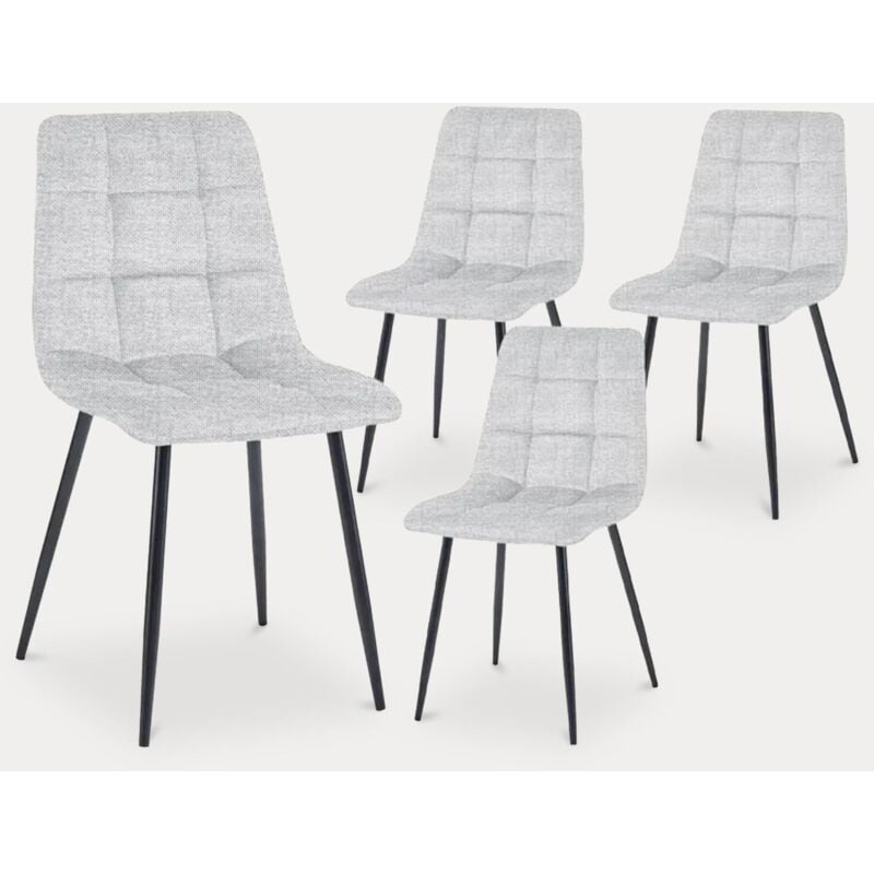 Riana - Lot de 4 chaises en tissu gris clair