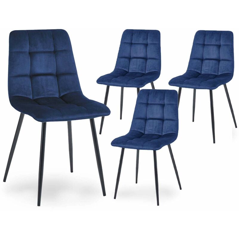 Riana - Lot de 4 chaises en velours bleu