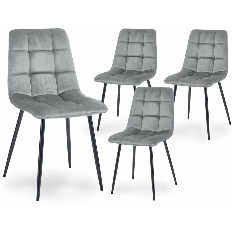 Riana - Lot de 4 chaises en velours gris