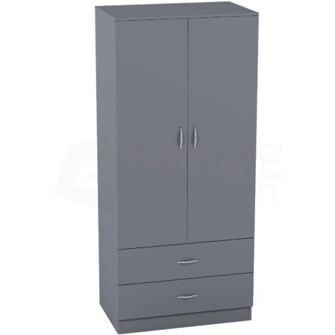 Riano 2 Door 2 Drawer Wardrobe With Hanging Rail & Storage Shelf, Grey