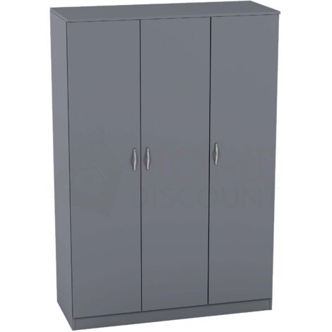 Riano 3 Door Wardrobe With Hanging Rail & Storage Shelf, Grey