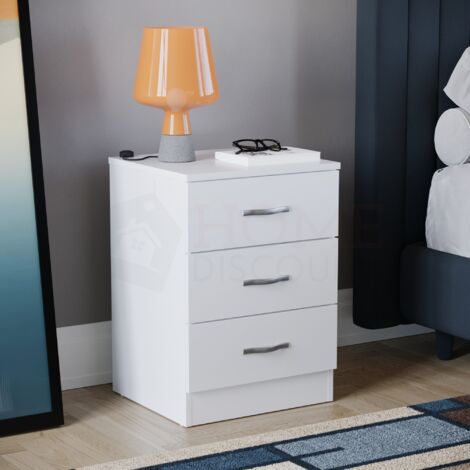 HOME DISCOUNT Riano 3 Drawer Bedside Table Cabinet Chest Nightstand Bedroom Furniture, White