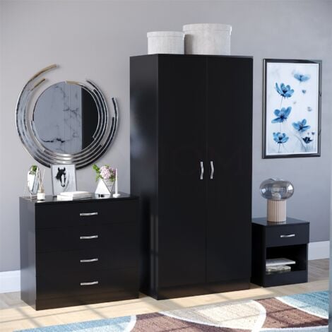 Riano 3 Piece Bedroom Furniture Set Bedside Table, Chest of Drawers & Wardrobe