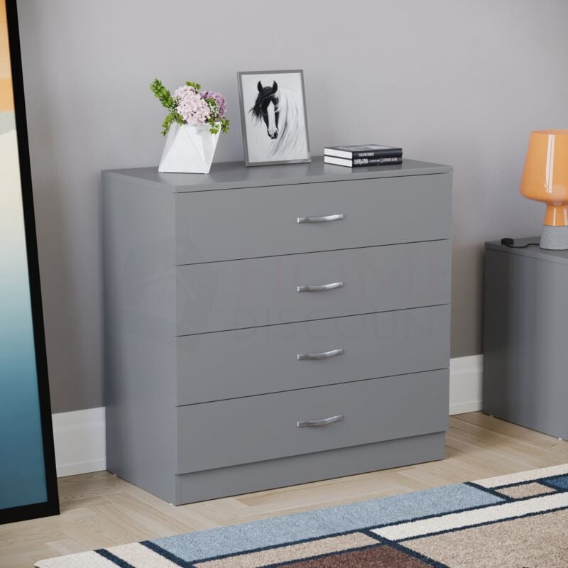 Riano 4 Drawer Chest of Drawers Bedroom Storage Furniture, Grey