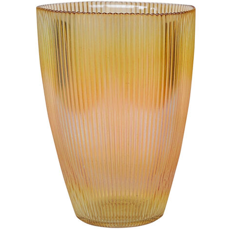Ribbed Tall Vase - Glass - L18 x W18 x H24.5 cm - Amber