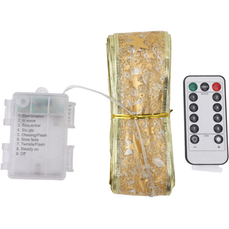 Ribbon Light 100 LEDs Battery Powered Decorative Timer Copper Wire Ribbon Bow String Lamp with Remote Control for Tent Party Bedroom 32.8ft Warm White