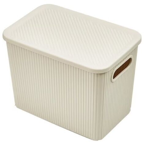 Ribelli Boîtes de rangement empilables avec couvercle et poignées - En plastique - Pour chambre à coucher, placard, bureau, cuisine - Beige,(29x19x21.3cm)