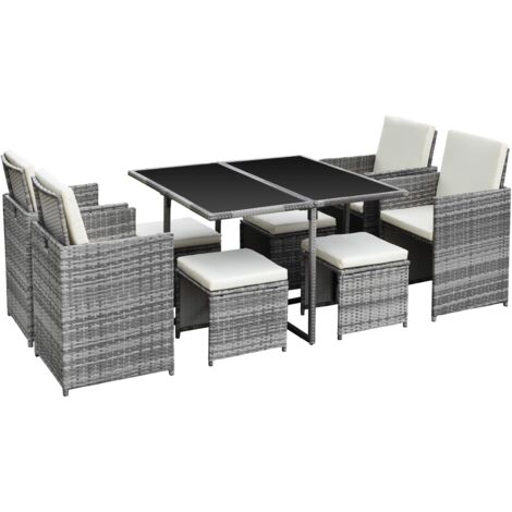 Ribelli Mobili Giardino da 9 Pezzi Set da Giardino Lounge in polyrattan Gruppo Sedile in Rattan, colorazione:Grigio/Crema