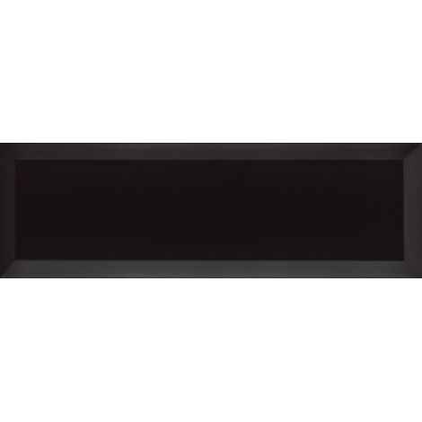 Ribesalbes – Carrelage métro biseauté 10x30 cm noir brillant – Faïence rectangulaire – Surface brillante – 1.02m² pour murs intérieurs