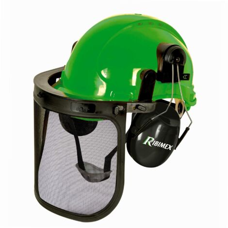 Ribiland – Casque de protection 3 en 1 – Norme EPI EN349, EN1731, EN352-3 – Visière nylon grillagée, oreillettes antibruit réglables – 1.5 kg - PRPROTC3EN1