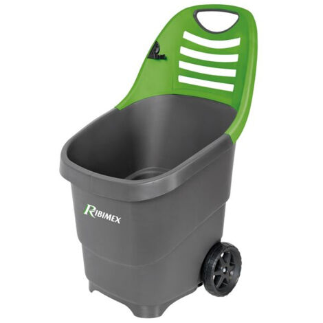 Ribiland – Chariot de jardin à roulettes 65L – Dimensions 595 x 495 x 870 mm – Caisse en polypropylène – Roues en plastique pour déplacement facile