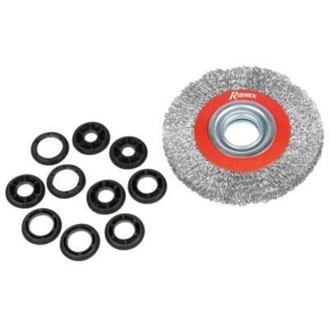 Ribimex – Brosse métallique pour meuleuse diamètre 150mm – Alésage Ø 32mm – 5 bagues incluses – Pour décapage et nettoyage en profondeur