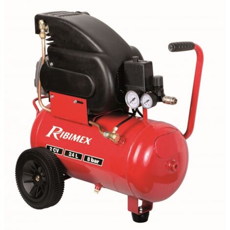 Ribimex – Compresseur d'air 24L 2 CV – Pression maximale 8 bars – Moteur électrique 230V – Déplacement facile avec roues – Pour chantiers humides - PRCOMP2