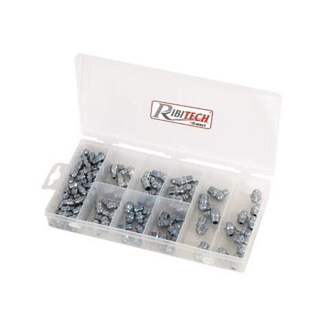 Ribimex – Lot de 110 graisseurs métal – Accessoire d'entretien pour outils motorisés – Lubrification pièces mobiles – Coffret pratique