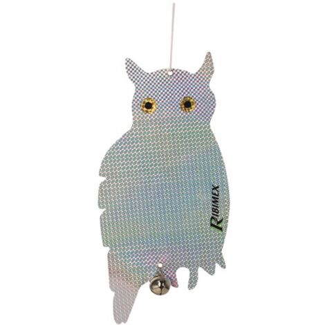 Ribimex – Lot de 2 hiboux effaroucheurs 42 cm – Film holographique réfléchissant – Grelots en métal – Résistants aux intempéries