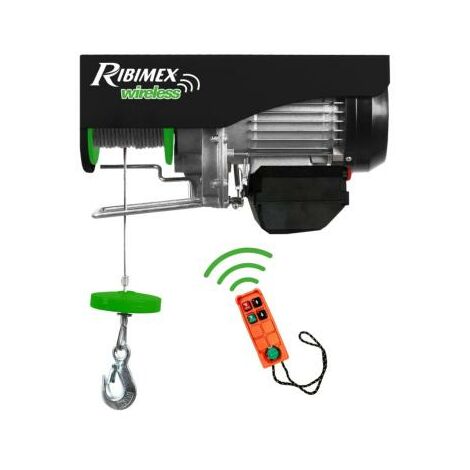 Ribimex – Palan électrique 200/400kg – Télécommande – Moteur monophasé 230V – Vitesse 8m/min (simple) – Câble acier avec crochet mousqueton